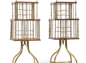 pair of early 20th century mahogany and brass revolving bookcases 